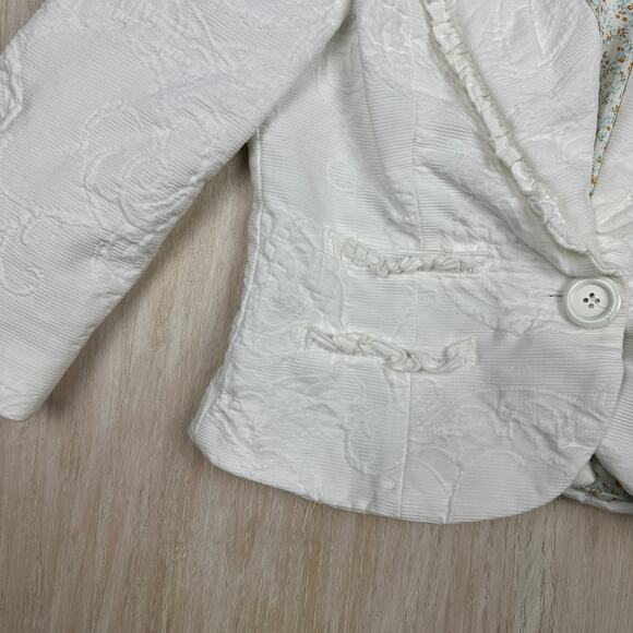Beth Bowley White Feminine Floral Textured Office Singe Button Blazer Jacket 6 - Picture 5 of 15